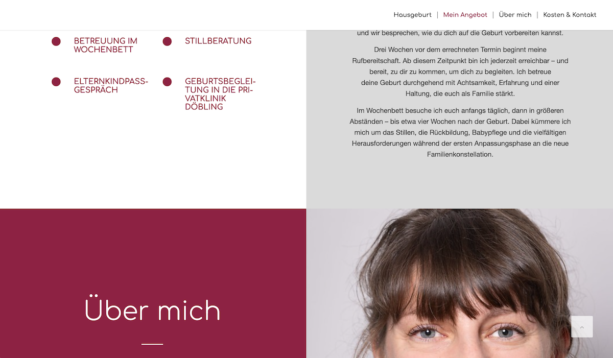 Screenshot Website Projekt hausgeburtwien.at