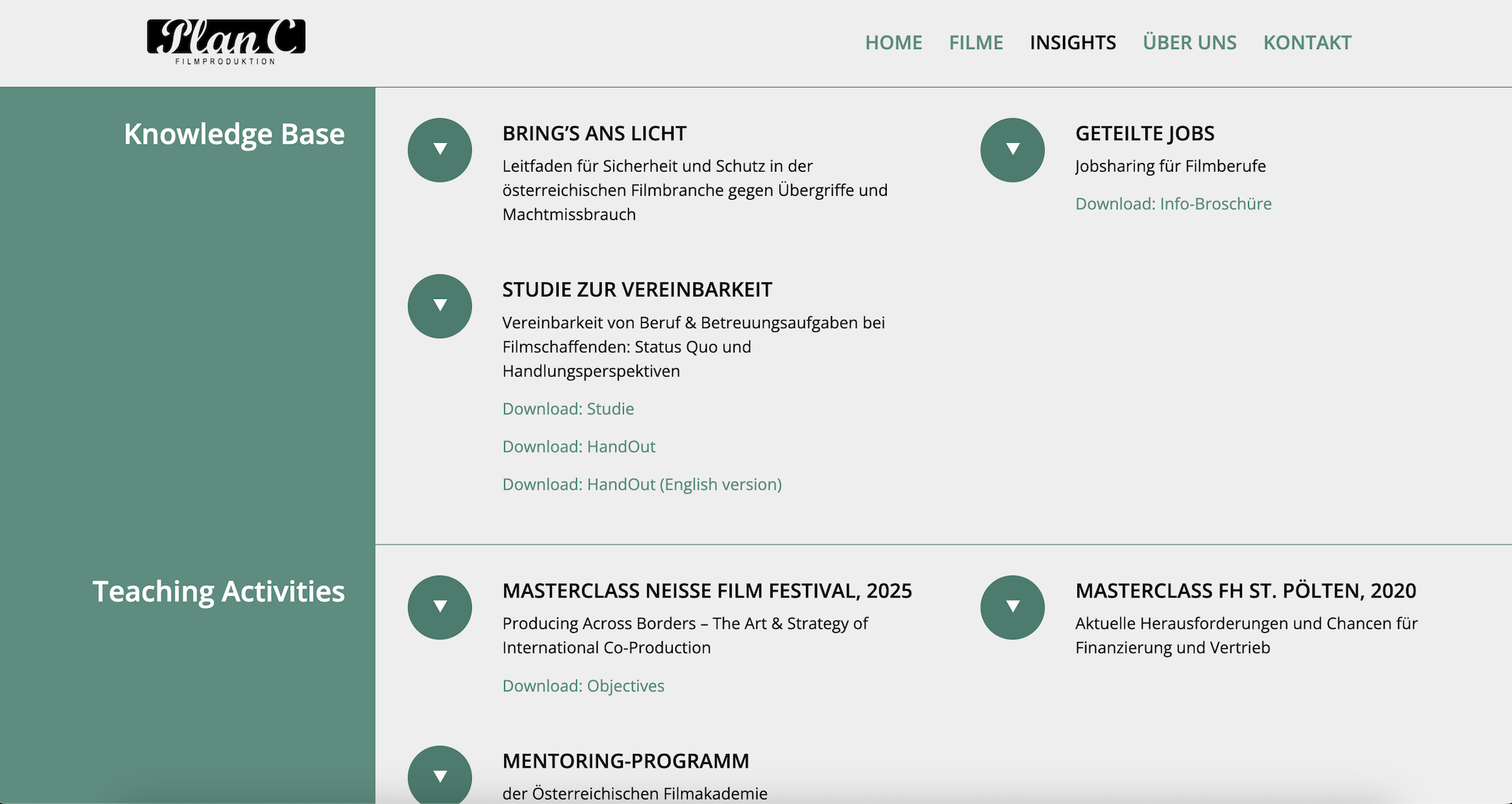 Screenshot Website Plan C Filmproduktion Wien