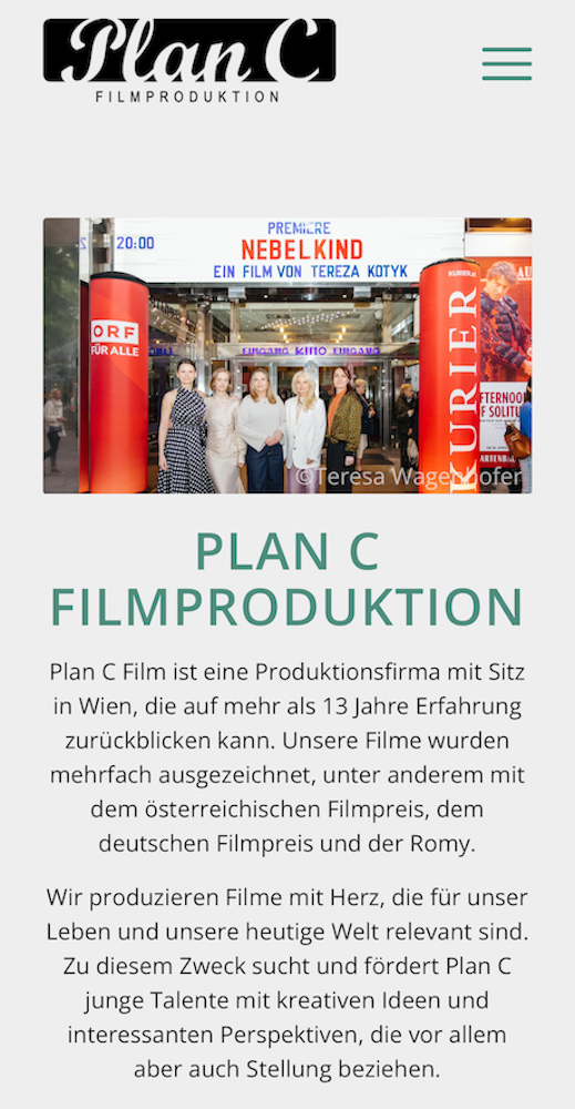 Screenshot Website Plan C Filmproduktion Wien